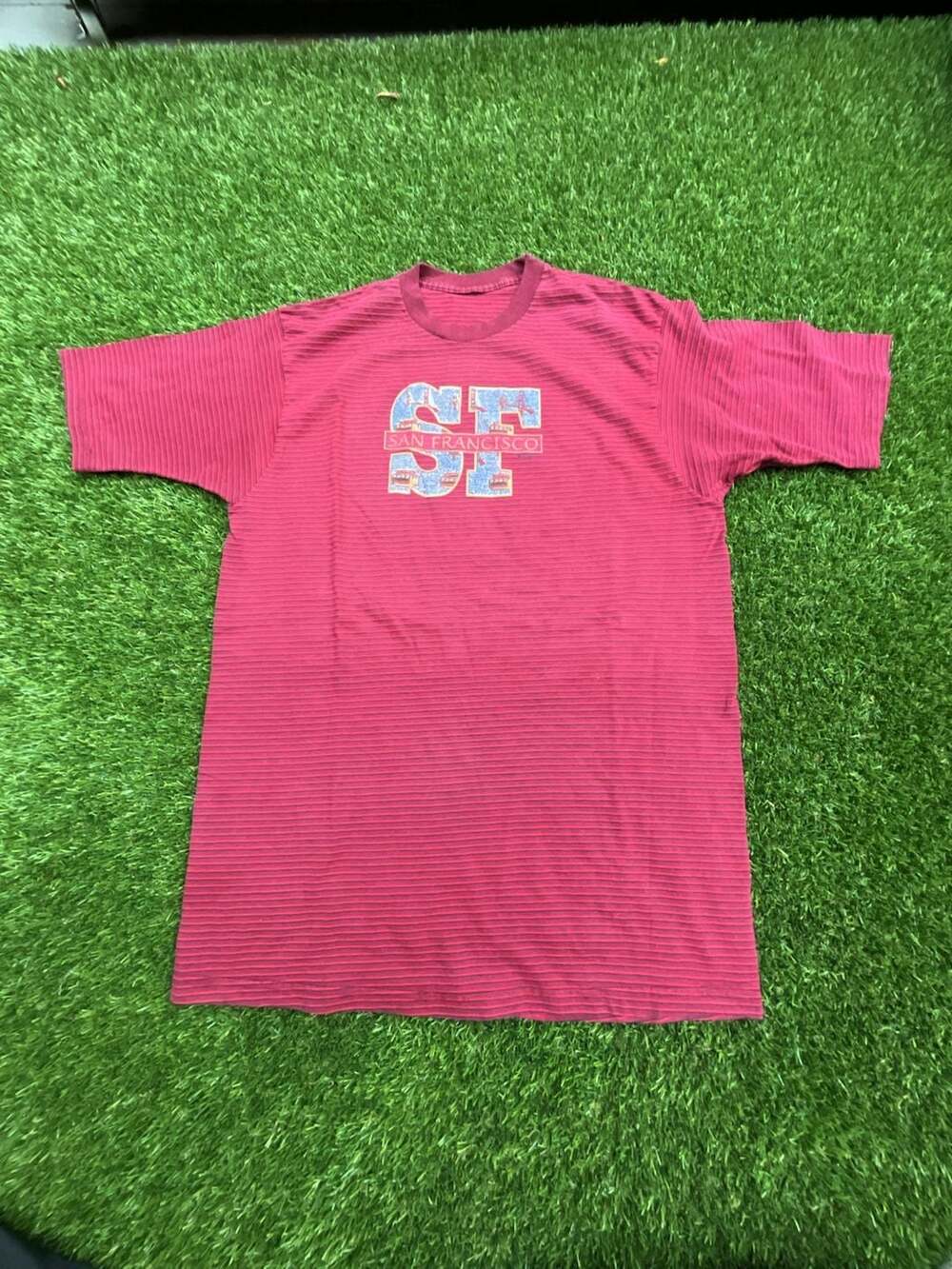 Vintage San Francisco Graphic Striped Textured T-Shirt